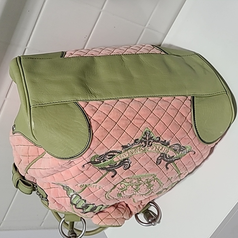 Juicy Couture Vintage Y2K SALE Rare Velvet Pink and Green Women's Bag - Picture 7 of 16